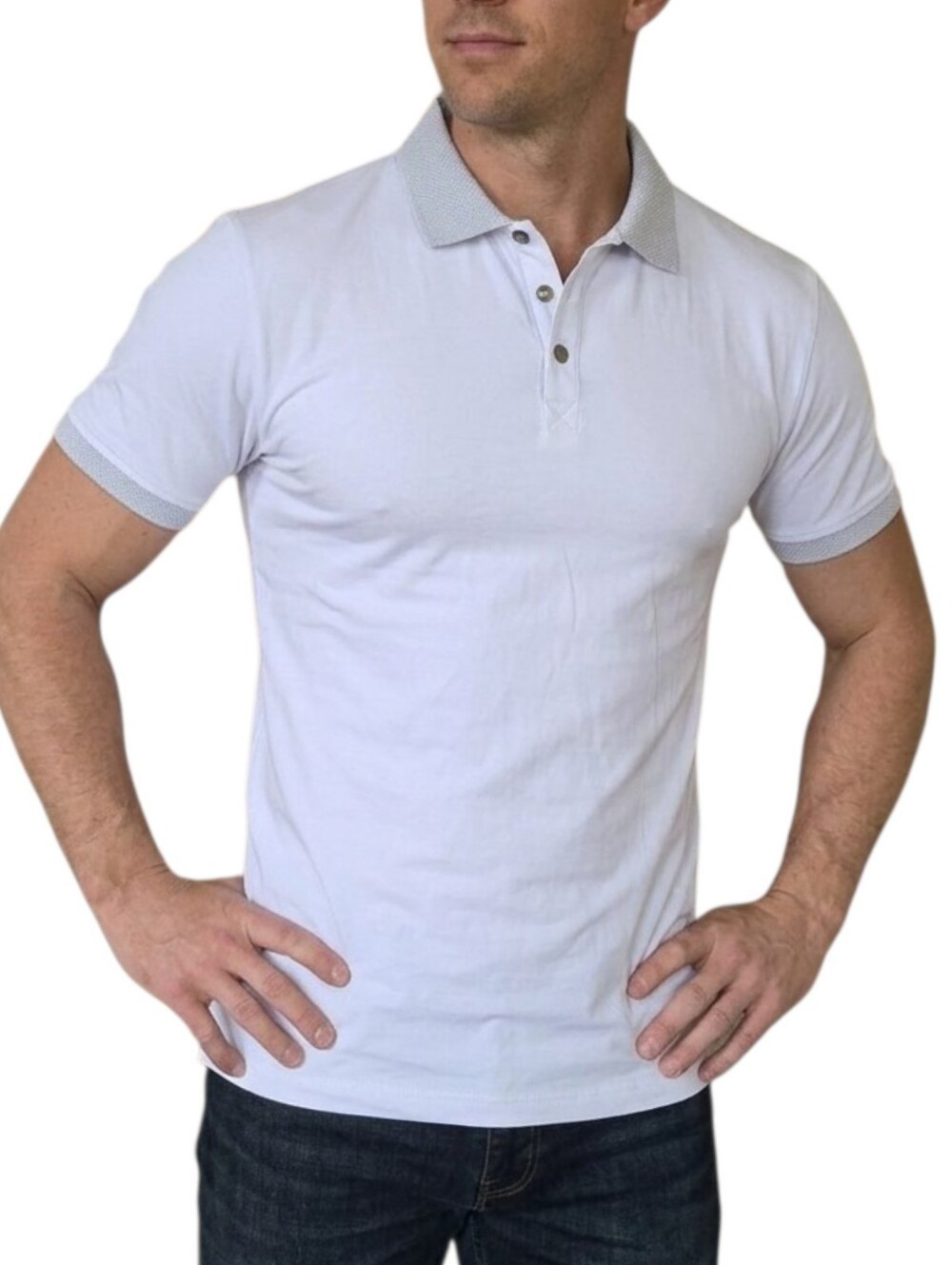 ​Scott James Luxury Men's Slim Fit Polo –size Large White & Silver Active Wear